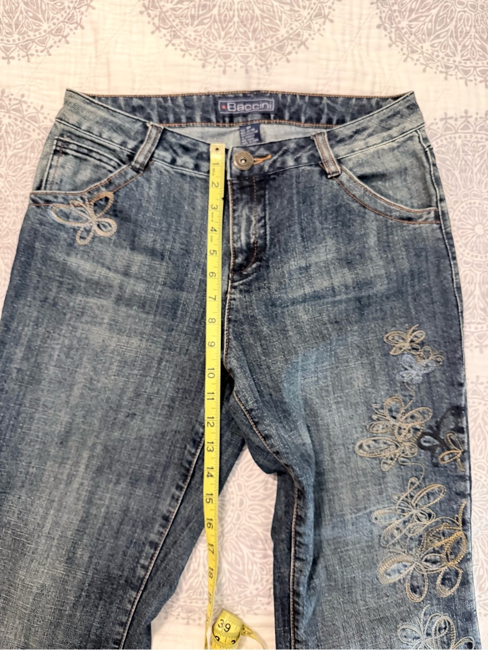 Baccini 10P Blue Boot Cut Jeans with Floral Stitching - Picture 3 of 7